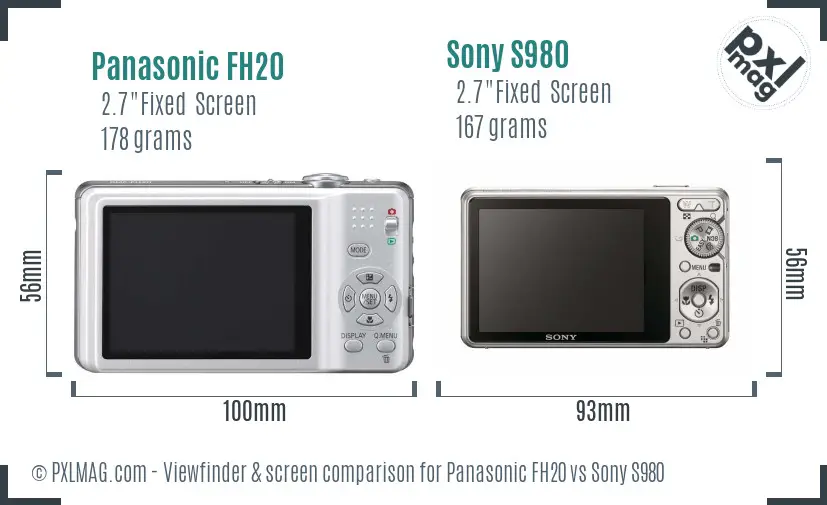 Panasonic FH20 vs Sony S980 Screen and Viewfinder comparison