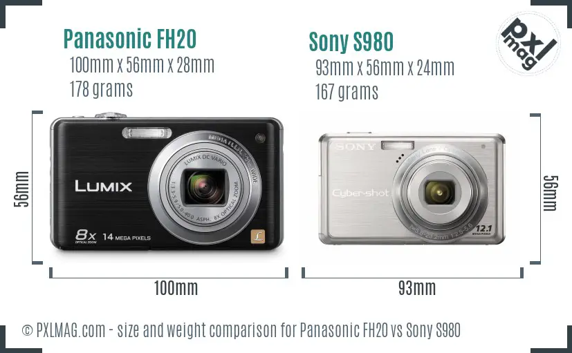 Panasonic FH20 vs Sony S980 size comparison