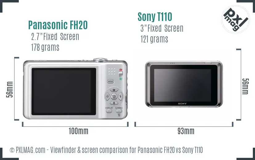 Panasonic FH20 vs Sony T110 Screen and Viewfinder comparison
