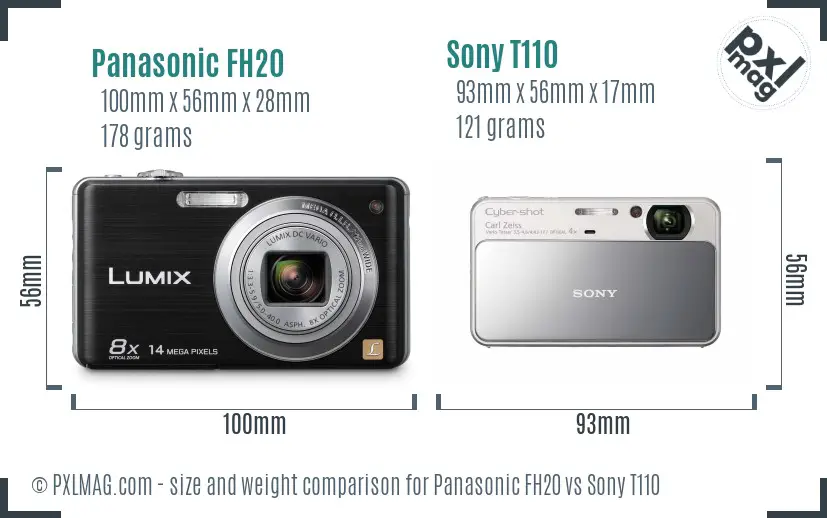 Panasonic FH20 vs Sony T110 size comparison