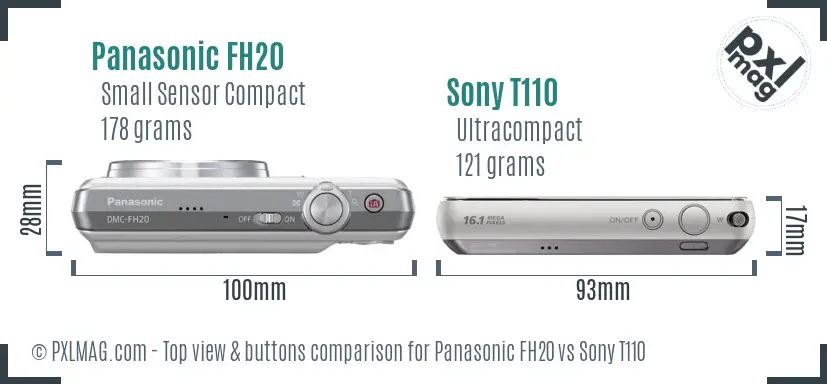 Panasonic FH20 vs Sony T110 top view buttons comparison