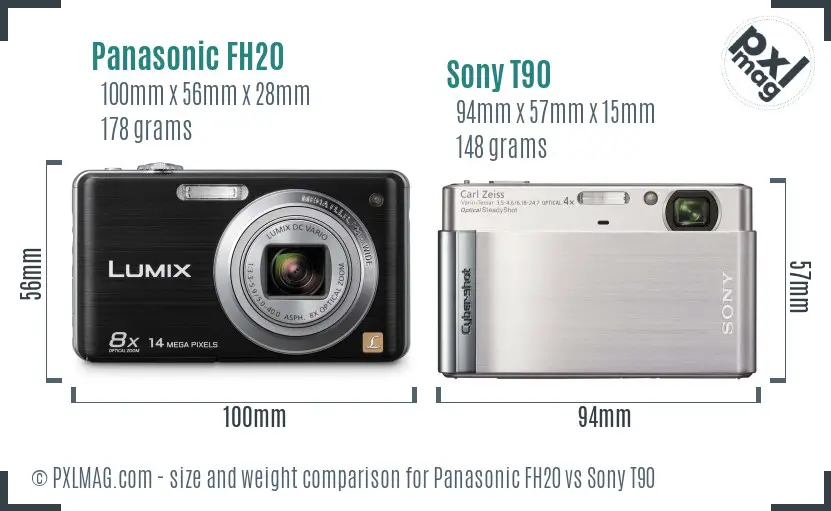 Panasonic FH20 vs Sony T90 size comparison