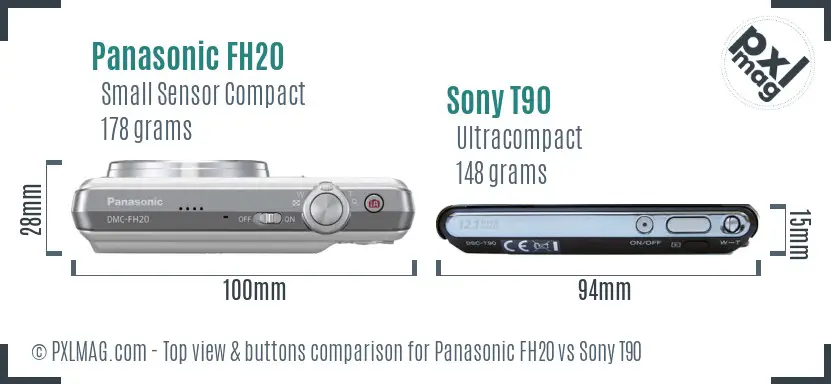 Panasonic FH20 vs Sony T90 top view buttons comparison