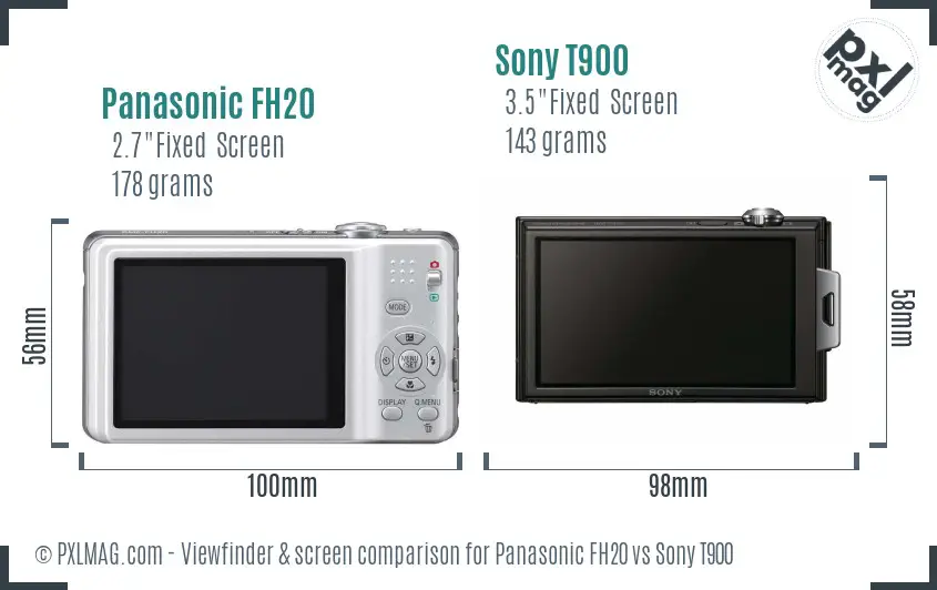 Panasonic FH20 vs Sony T900 Screen and Viewfinder comparison