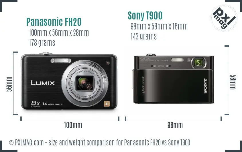 Panasonic FH20 vs Sony T900 size comparison