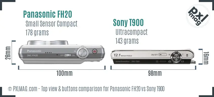 Panasonic FH20 vs Sony T900 top view buttons comparison