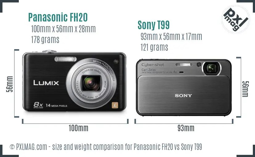 Panasonic FH20 vs Sony T99 size comparison