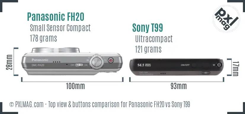 Panasonic FH20 vs Sony T99 top view buttons comparison