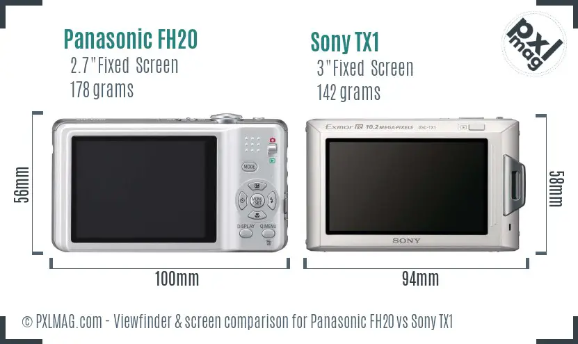 Panasonic FH20 vs Sony TX1 Screen and Viewfinder comparison