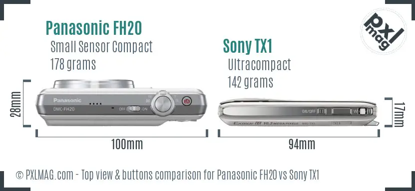 Panasonic FH20 vs Sony TX1 top view buttons comparison