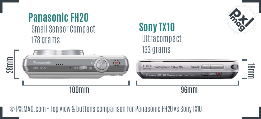 Panasonic FH20 vs Sony TX10 top view buttons comparison