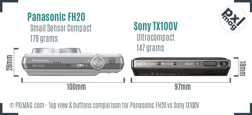 Panasonic FH20 vs Sony TX100V top view buttons comparison