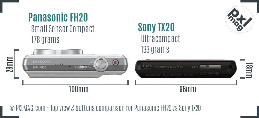 Panasonic FH20 vs Sony TX20 top view buttons comparison