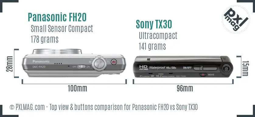 Panasonic FH20 vs Sony TX30 top view buttons comparison