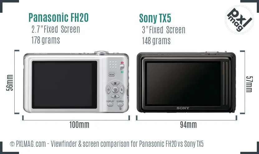 Panasonic FH20 vs Sony TX5 Screen and Viewfinder comparison