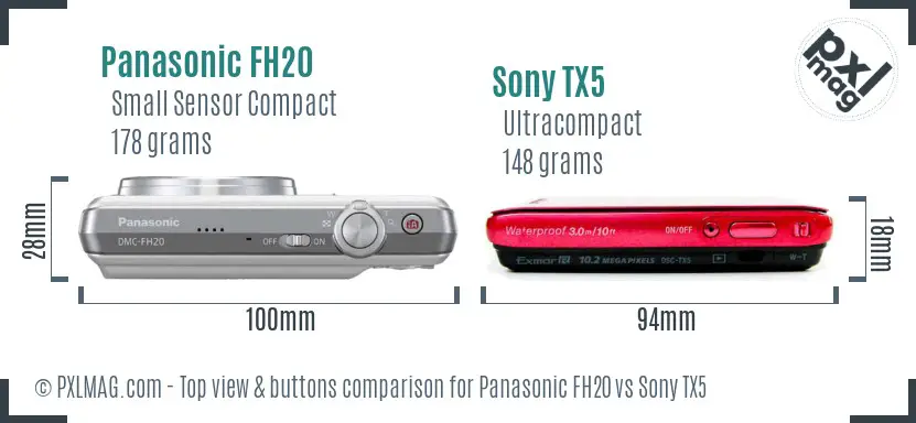 Panasonic FH20 vs Sony TX5 top view buttons comparison