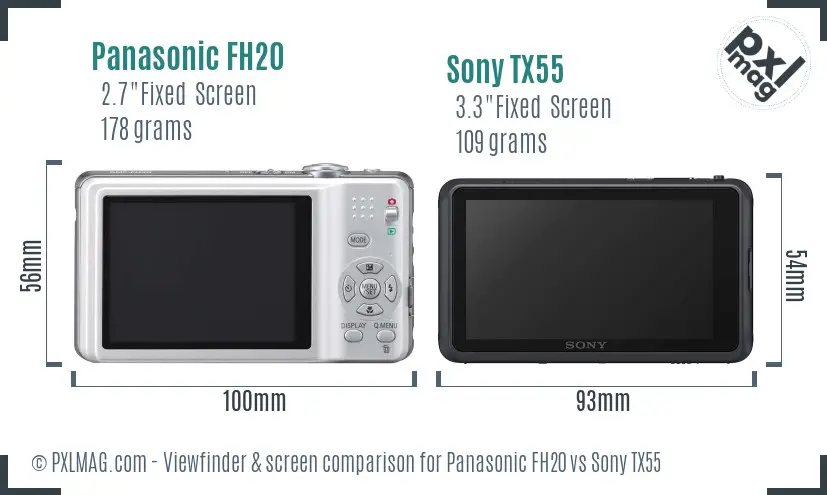 Panasonic FH20 vs Sony TX55 Screen and Viewfinder comparison