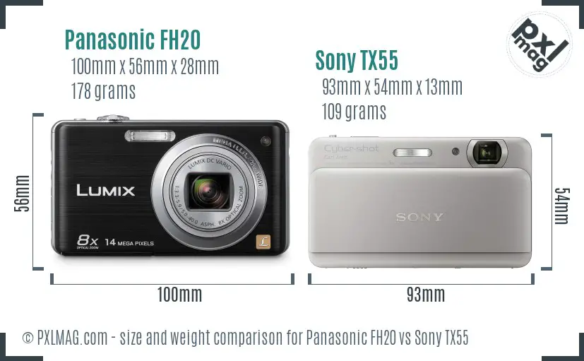 Panasonic FH20 vs Sony TX55 size comparison