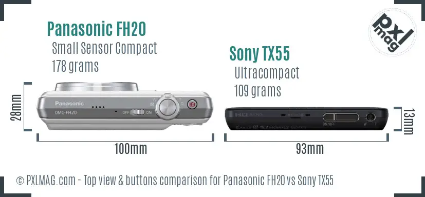 Panasonic FH20 vs Sony TX55 top view buttons comparison