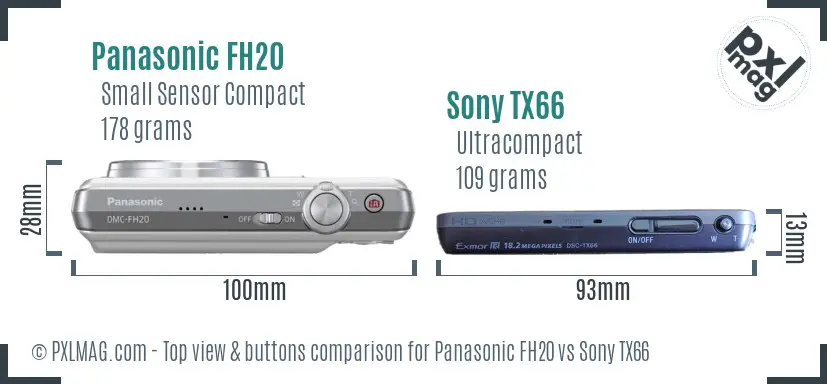 Panasonic FH20 vs Sony TX66 top view buttons comparison