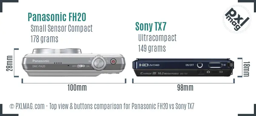 Panasonic FH20 vs Sony TX7 top view buttons comparison