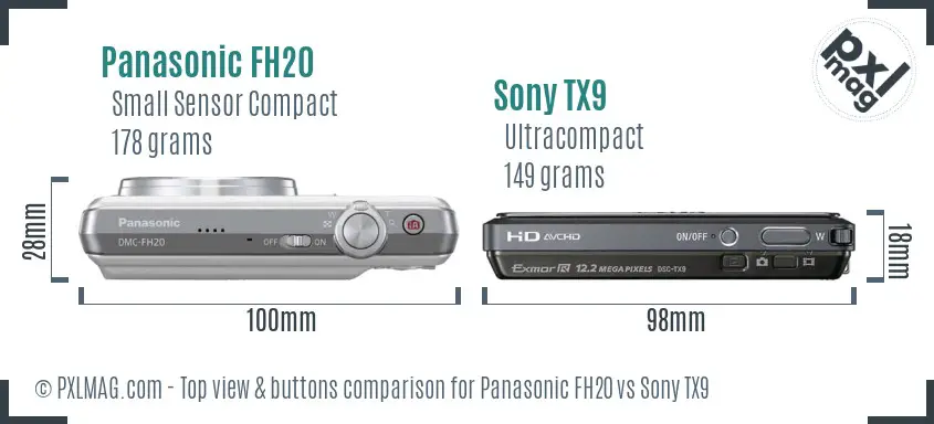 Panasonic FH20 vs Sony TX9 top view buttons comparison