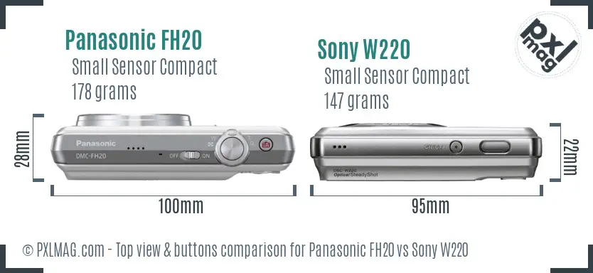 Panasonic FH20 vs Sony W220 top view buttons comparison