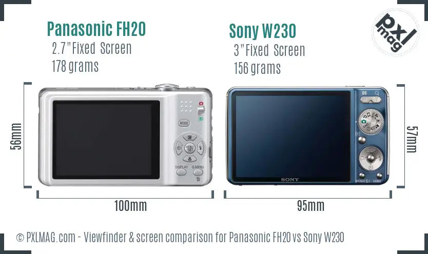 Panasonic FH20 vs Sony W230 Screen and Viewfinder comparison