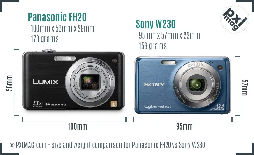 Panasonic FH20 vs Sony W230 size comparison