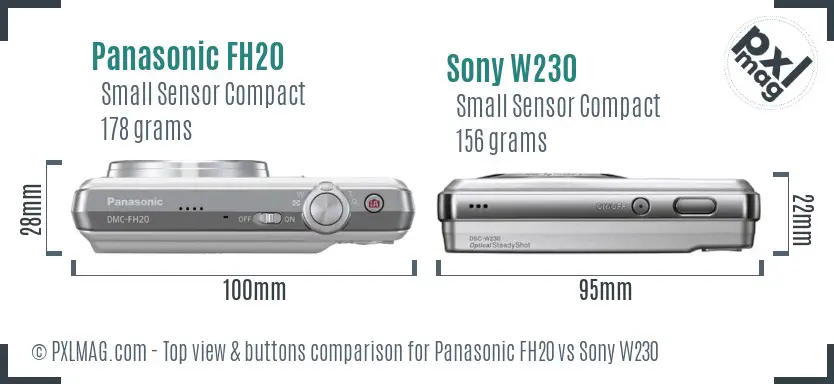 Panasonic FH20 vs Sony W230 top view buttons comparison