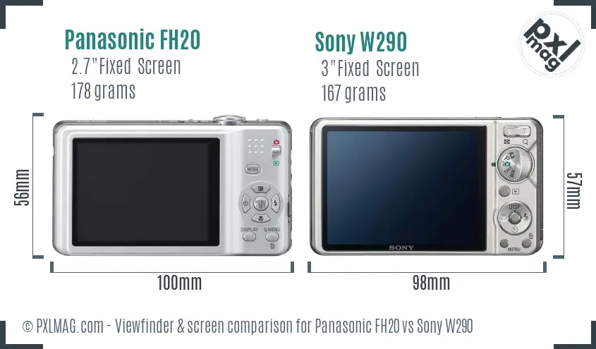 Panasonic FH20 vs Sony W290 Screen and Viewfinder comparison