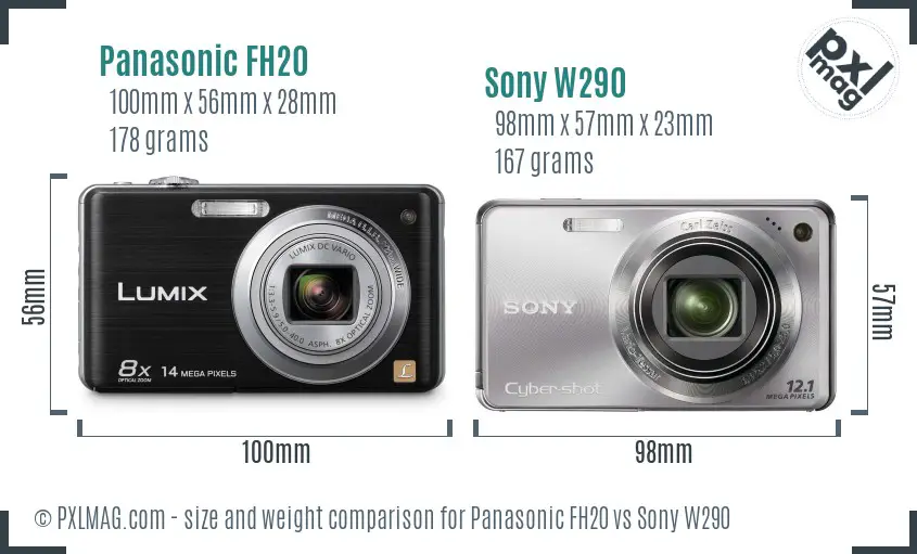 Panasonic FH20 vs Sony W290 size comparison