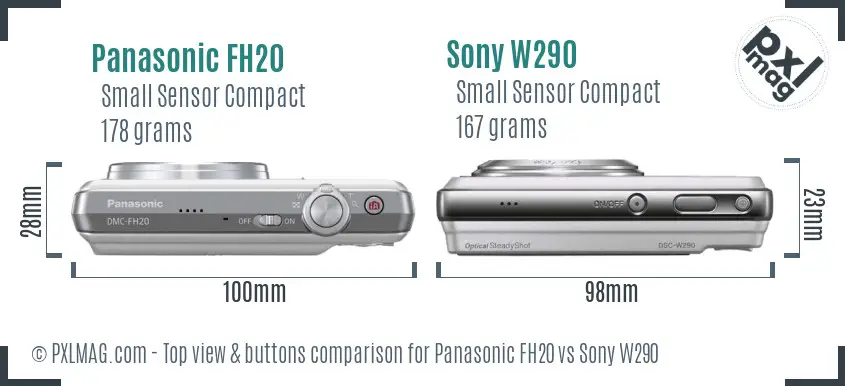Panasonic FH20 vs Sony W290 top view buttons comparison