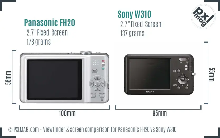 Panasonic FH20 vs Sony W310 Screen and Viewfinder comparison