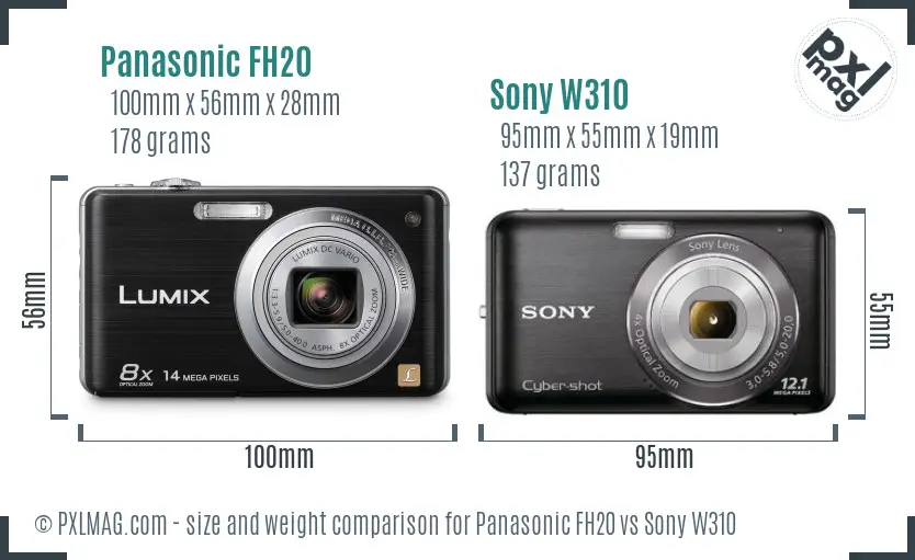 Panasonic FH20 vs Sony W310 size comparison