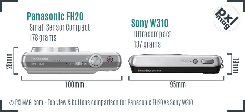 Panasonic FH20 vs Sony W310 top view buttons comparison