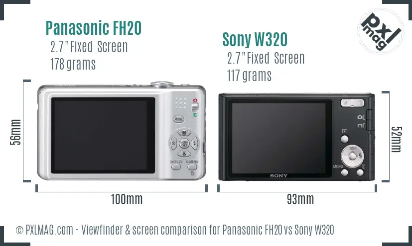 Panasonic FH20 vs Sony W320 Screen and Viewfinder comparison