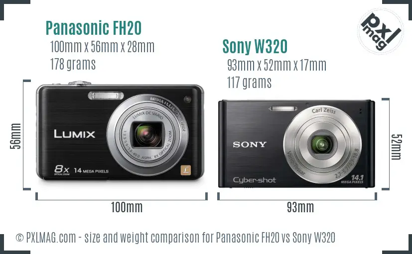 Panasonic FH20 vs Sony W320 size comparison