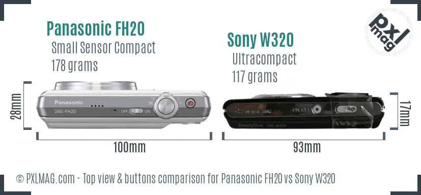 Panasonic FH20 vs Sony W320 top view buttons comparison