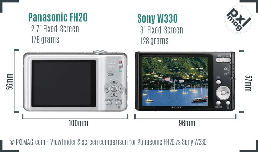 Panasonic FH20 vs Sony W330 Screen and Viewfinder comparison