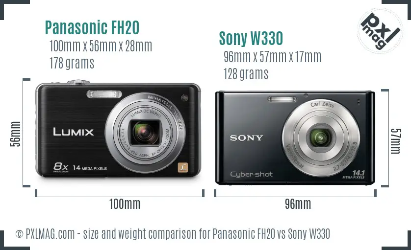 Panasonic FH20 vs Sony W330 size comparison