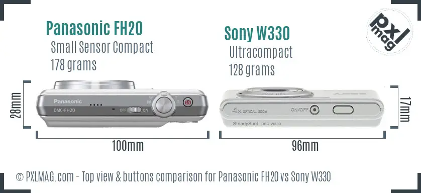 Panasonic FH20 vs Sony W330 top view buttons comparison