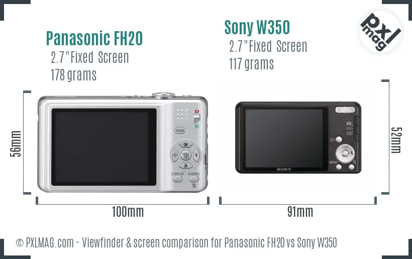 Panasonic FH20 vs Sony W350 Screen and Viewfinder comparison