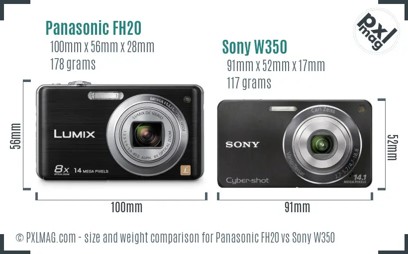 Panasonic FH20 vs Sony W350 size comparison