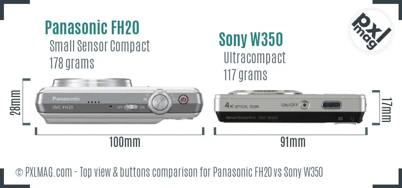 Panasonic FH20 vs Sony W350 top view buttons comparison