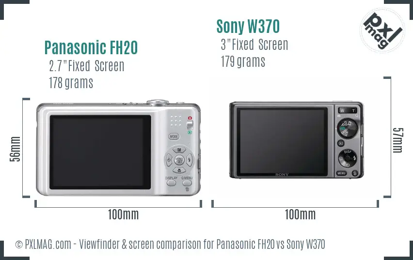 Panasonic FH20 vs Sony W370 Screen and Viewfinder comparison