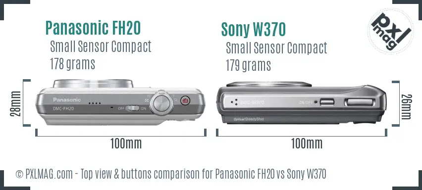 Panasonic FH20 vs Sony W370 top view buttons comparison