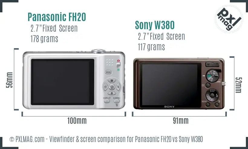 Panasonic FH20 vs Sony W380 Screen and Viewfinder comparison