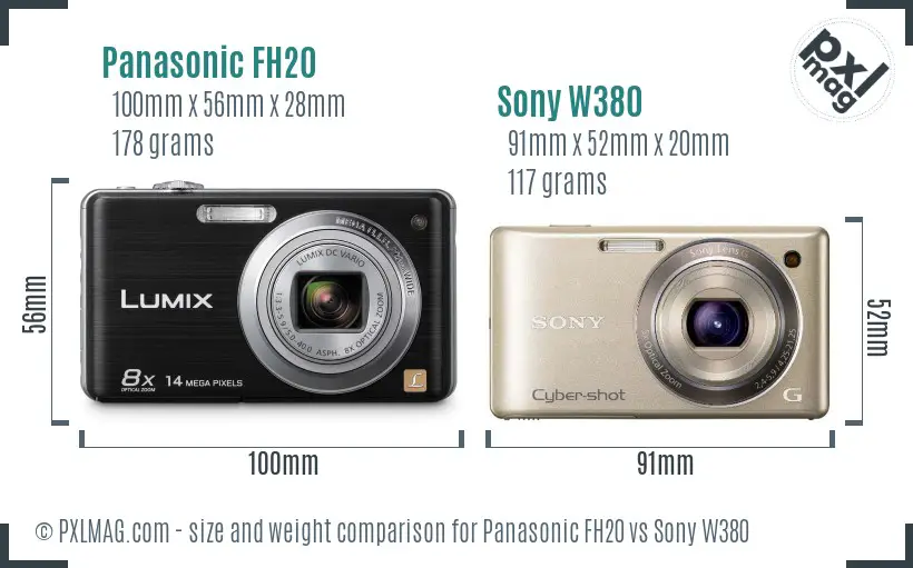 Panasonic FH20 vs Sony W380 size comparison