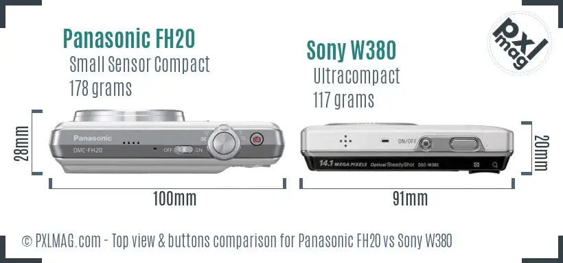 Panasonic FH20 vs Sony W380 top view buttons comparison